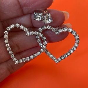 Two pair one stud and one heart Shaped Silver Crystal Hoop Earrings